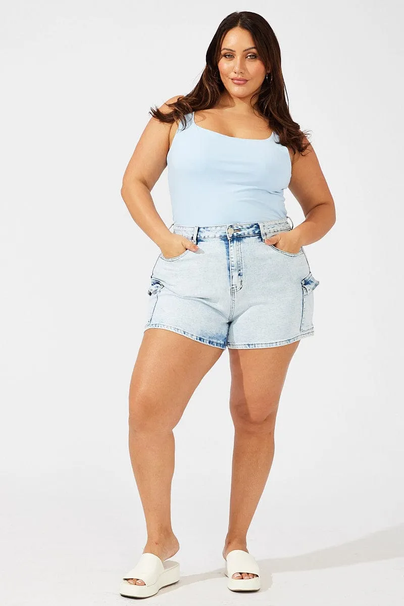 Blue Tank Top Square Neck Supersoft FrictionReducing Lining Organic Ease