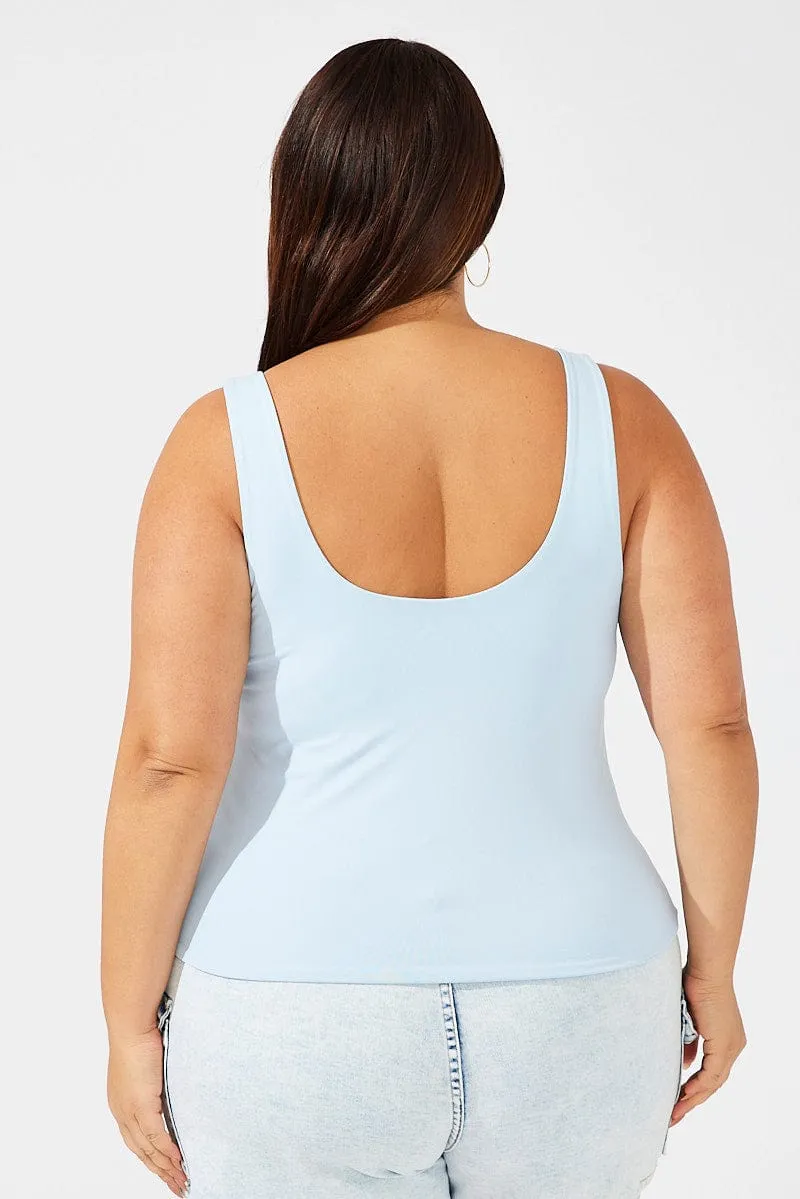 Blue Tank Top Square Neck Supersoft Elastic cuffs Aura Core