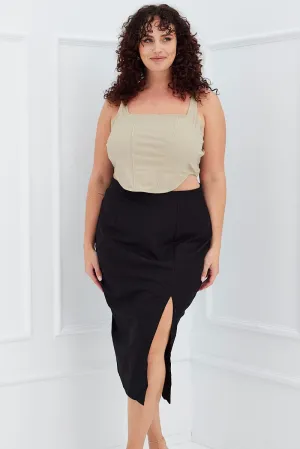 Black Midi Skirt Slim Fit Split Cotton Fresh Mood Outfit Mix