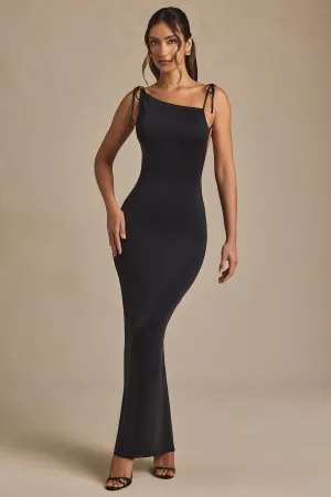 Ruched Backless Maxi Dress in Black Earth Brown