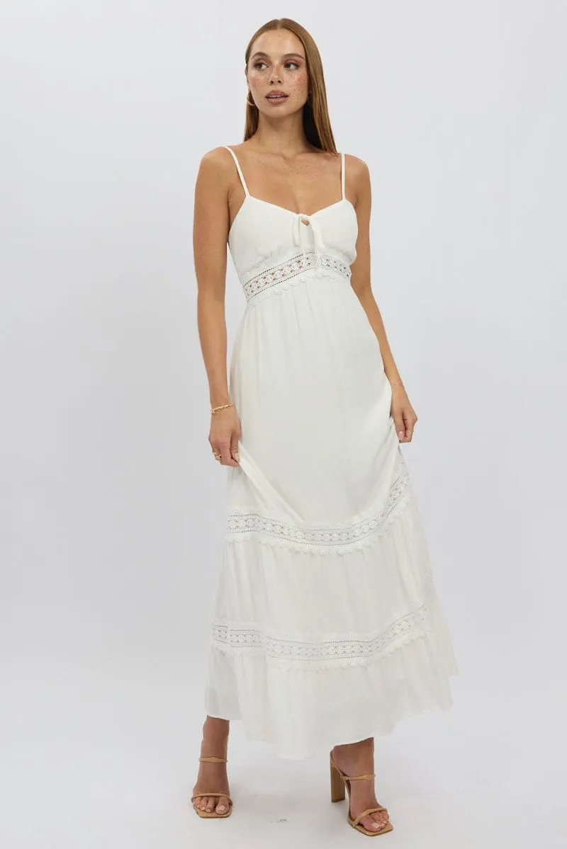 Fashionable bohemian maxi Sunbeam Flow White Maxi Dress Strappy Lace Trim