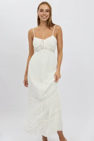 White Maxi Dress Strappy Lace Trim Free Air Breezy formal outfit