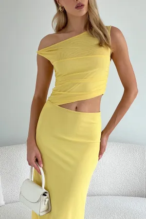 Sand Beige Yellow Bodycon Dress Maxi Mesh