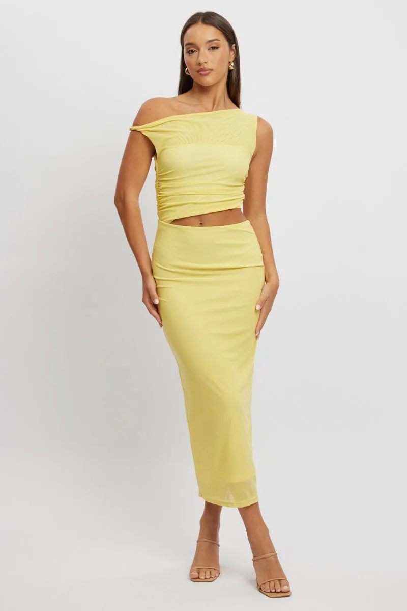 Yellow Bodycon Dress Maxi Mesh Morning Glow Iron Gate