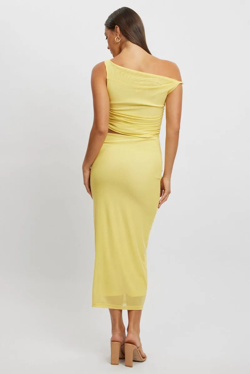 Yellow Bodycon Dress Maxi Mesh Tree Arch