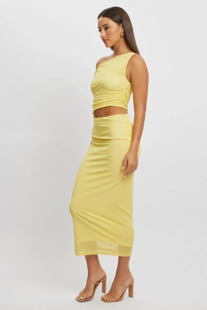 Ivory Shine Yellow Bodycon Dress Maxi Mesh