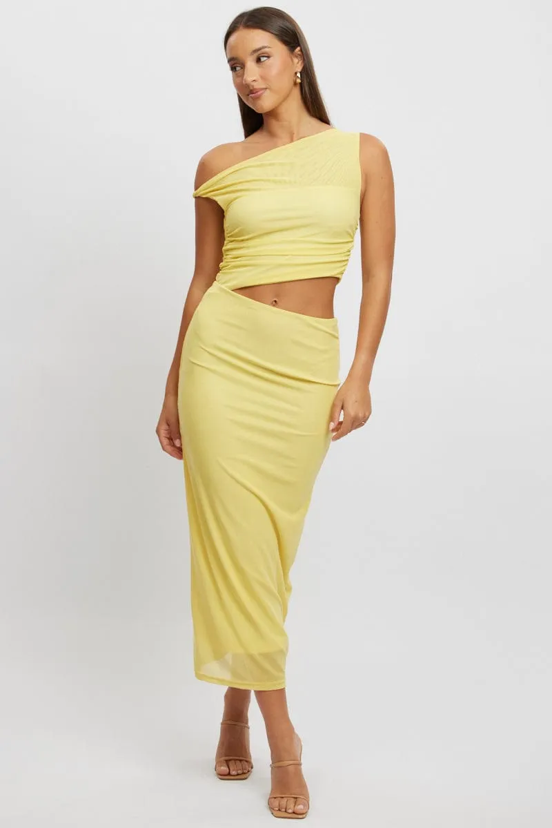 Comfortable night dress Luxurious evening party dress Yellow Bodycon Dress Maxi Mesh