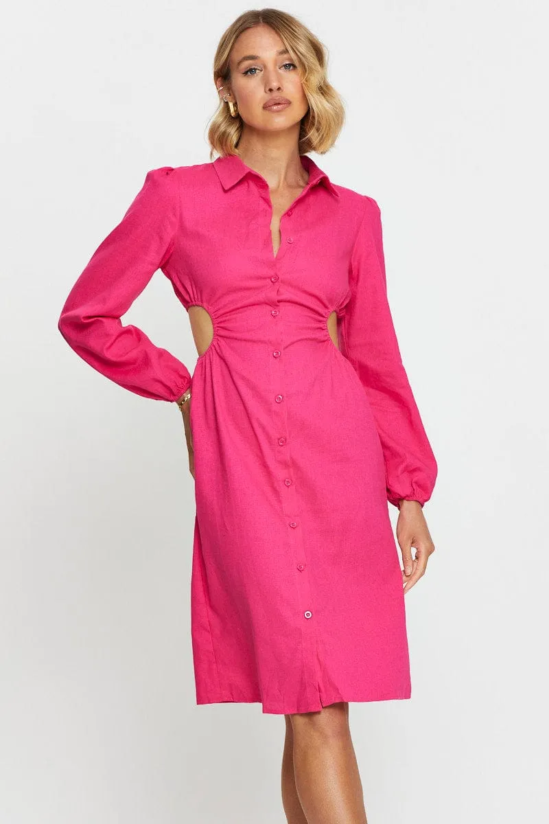 Lace Panel Desert Path Pink Mini Dress Long Sleeve