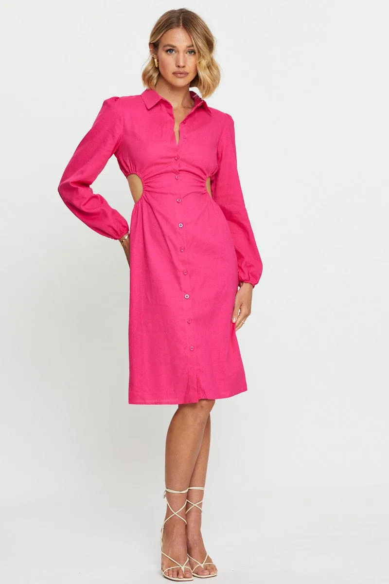 Sunset Glow Town Lane Pink Mini Dress Long Sleeve