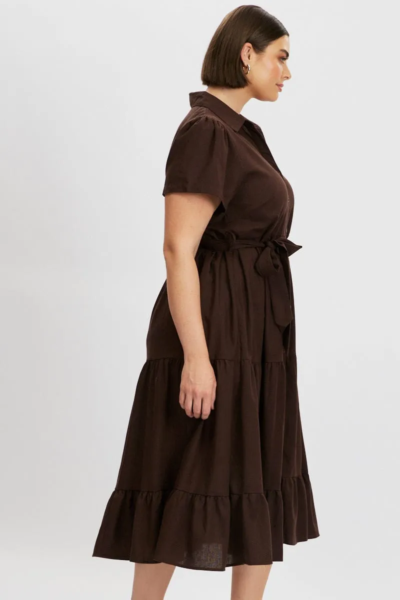 Brown Midi Dress Short Sleeve Shirt Park Bench
