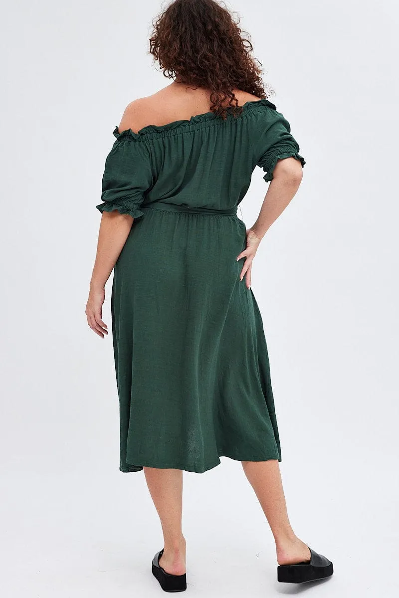 Green Short Sleeve Linen Button Midi Dress Bazaar Lane