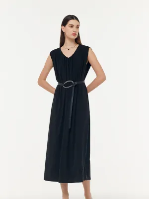 Tram Ride Tencel Knit Women Sleeveless Midi Dress With Leather Belt