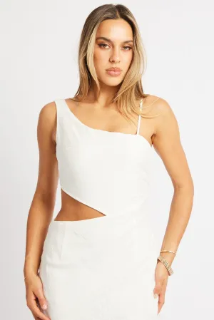 White Maxi Dress Cut Out Detail Tulle Glow Island Trail