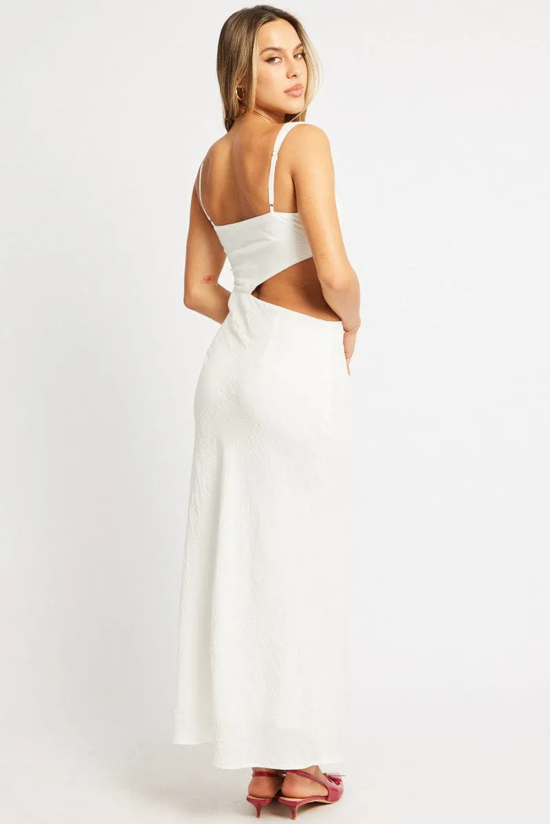 White Maxi Dress Cut Out Detail Beige Glow Gold Touch