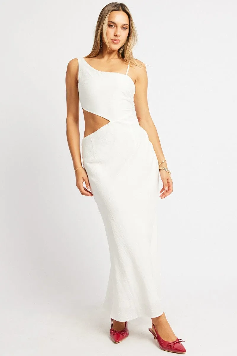 White Maxi Dress Cut Out Detail Roof View One shoulder