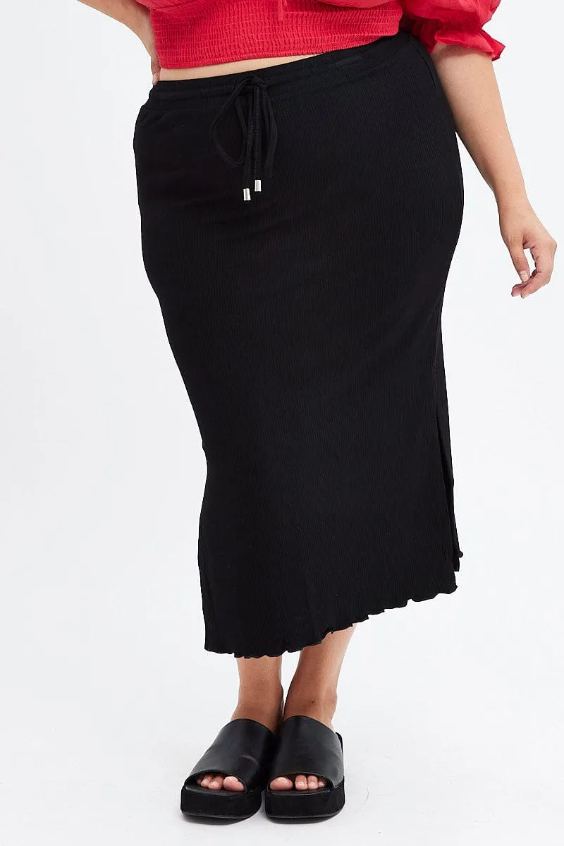 music concert Black High Waist Side Slit Midi Jersey Skirt
