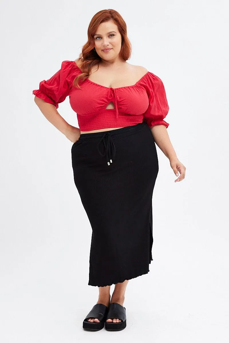 Fall Favorite Smart Fit Black High Waist Side Slit Midi Jersey Skirt