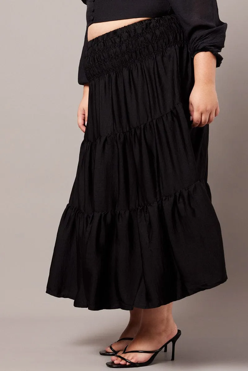 Black Shirred Waist Maxi Skirt Chill Look