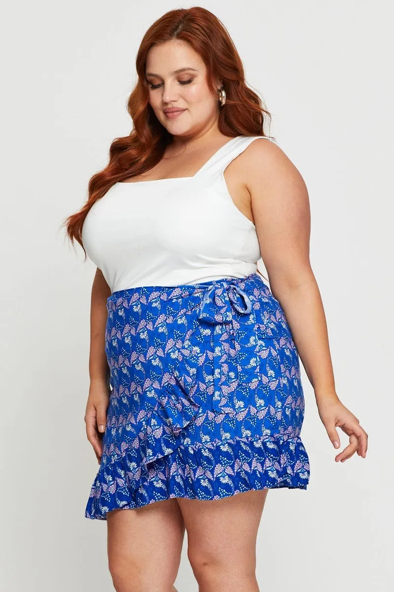Artisanal Craft Modern Combo Boho Print Mini Skater Skirt Ruffle Hem
