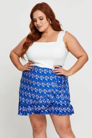 Tonal Layering Boho Print Mini Skater Skirt Ruffle Hem