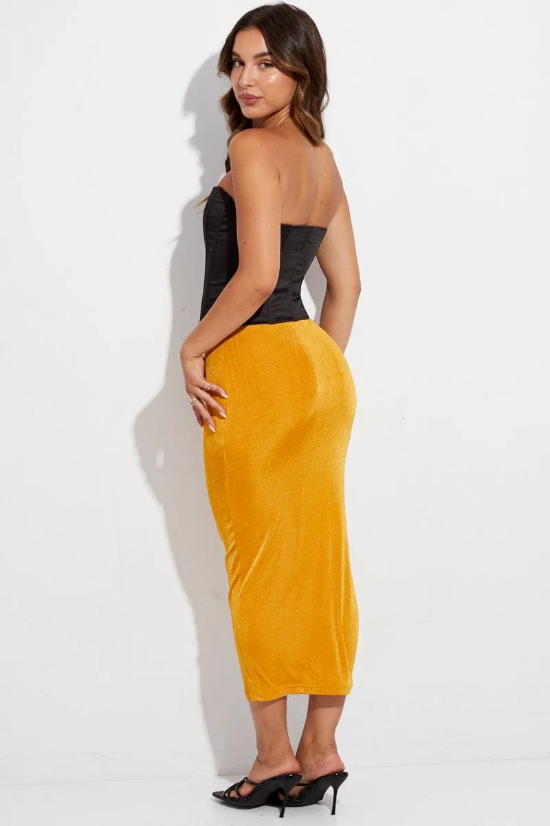 Style Staple Creative Look Orange Midi Skirt Bodycon