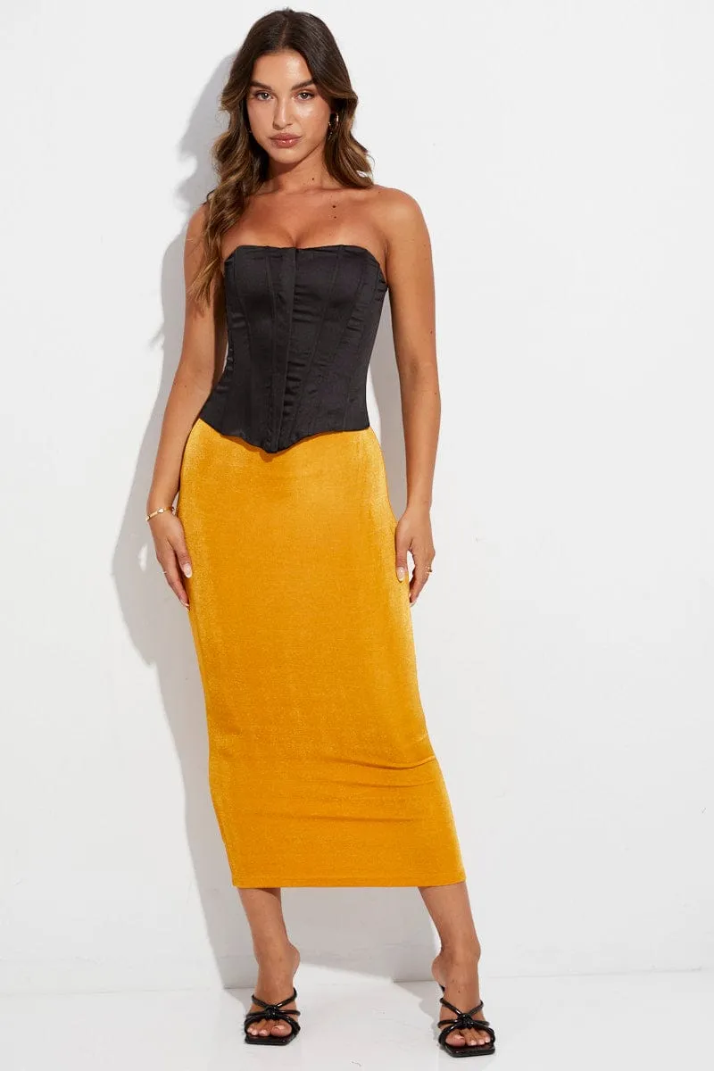 Orange Midi Skirt Bodycon Day Wear