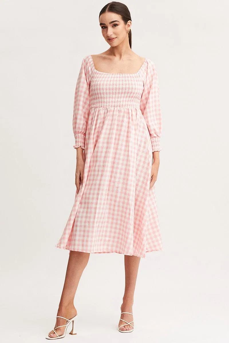Check Dress Long Sleeve Maxi Ribbon Work Queen Vibe