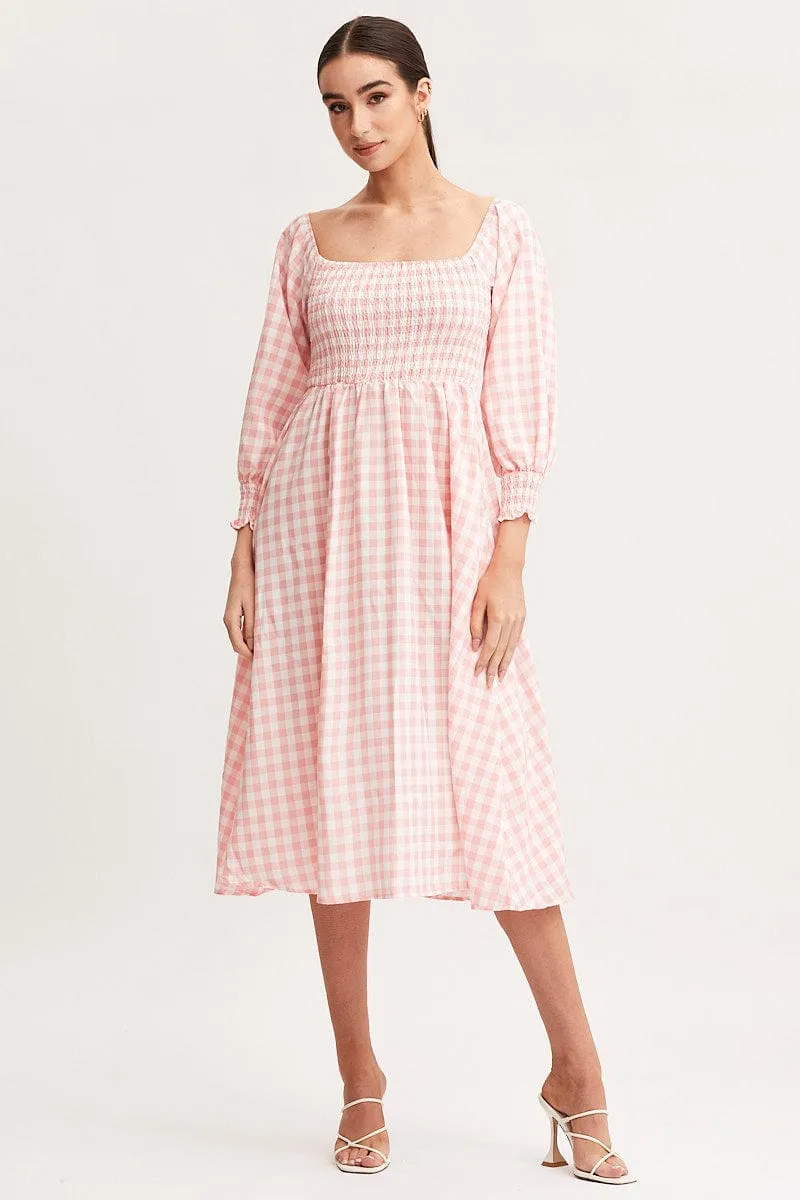 With its sleek and chic design this dress is perfect for both casual and formal settings Check Dress Long Sleeve Maxi