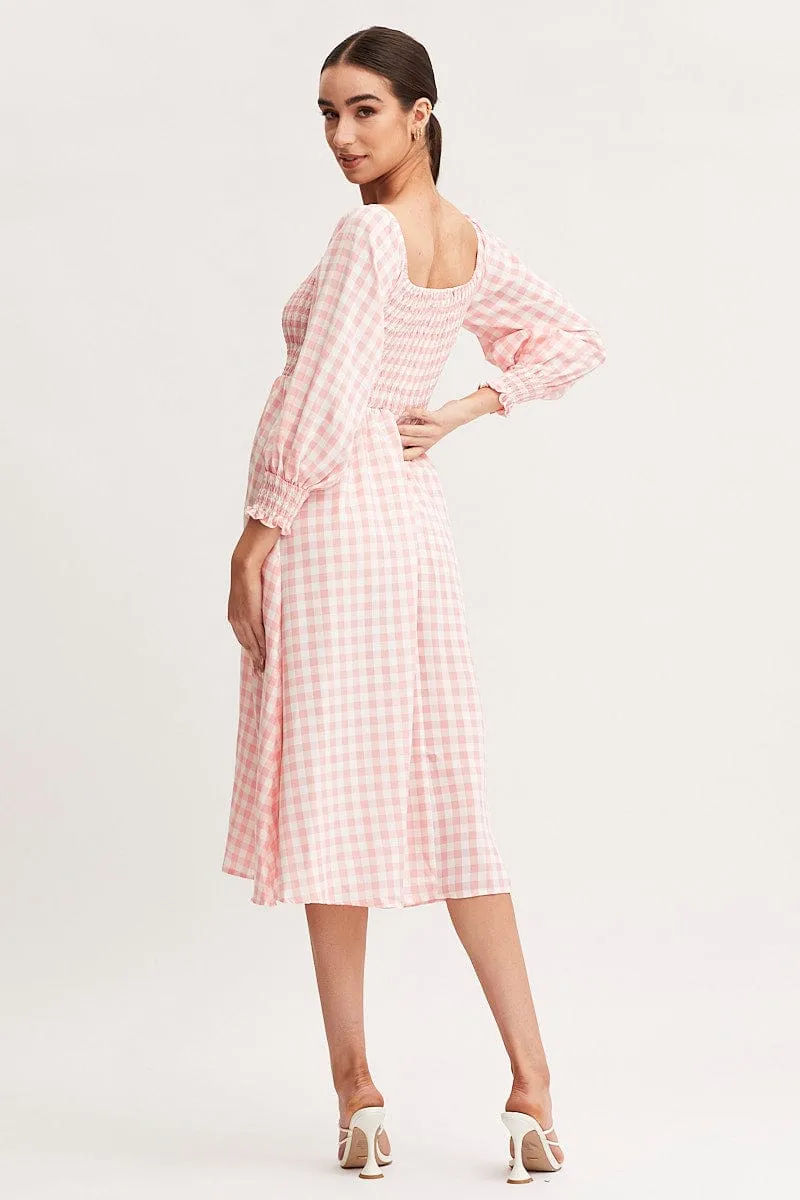 Noon Glow Check Dress Long Sleeve Maxi