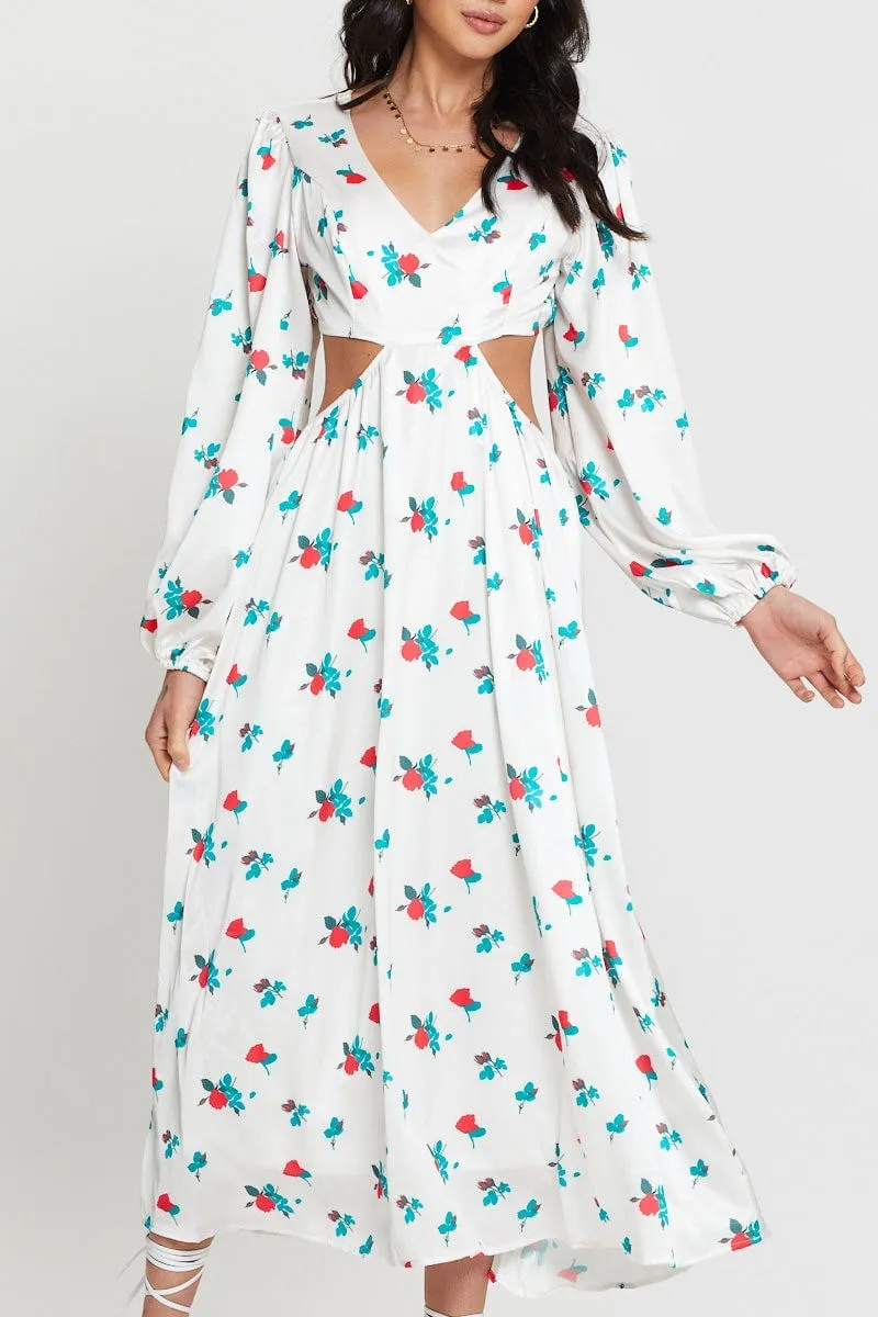 This maxi dress creates an elegant silhouette without sacrificing comfort Print Maxi Dress Long Sleeve
