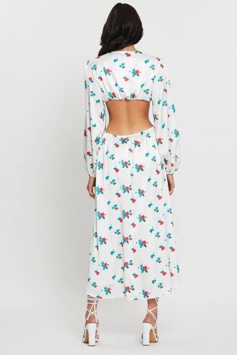 Evening Mist Print Maxi Dress Long Sleeve
