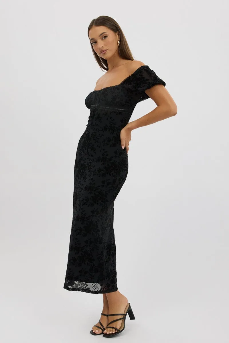 Black Maxi Dress Puff Sleeve Burn Out Versatile maxi with accessories