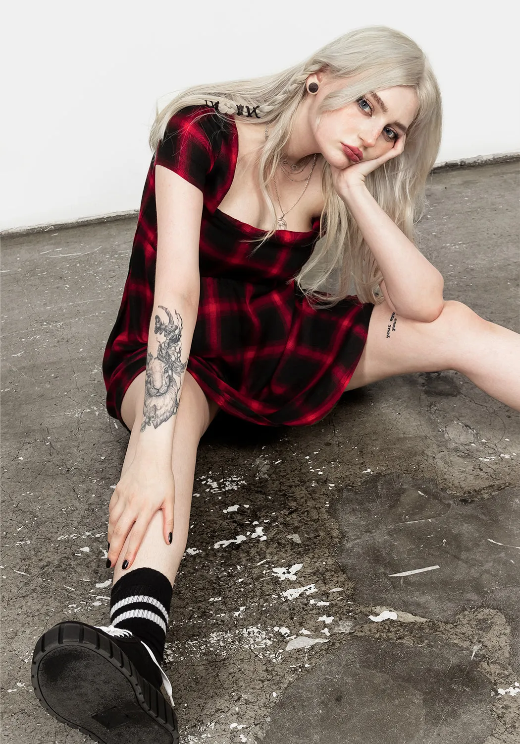 Pennyroyal Red Check Dress Shiny Tone