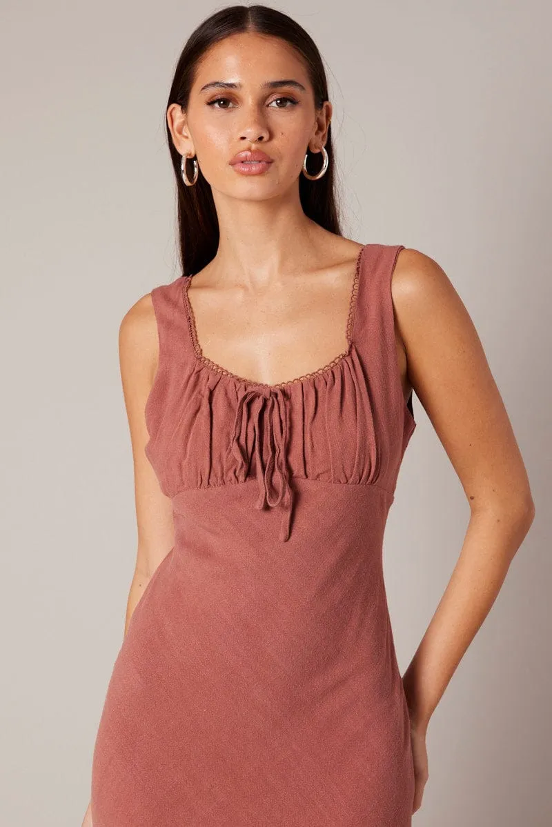 Quiet Shore Brown Maxi Dress Sleeveless
