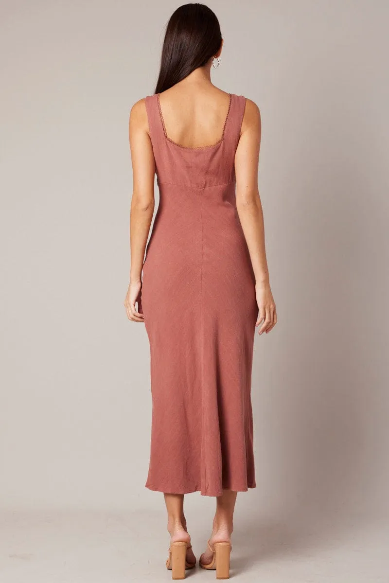 Topaz Glow Brown Maxi Dress Sleeveless