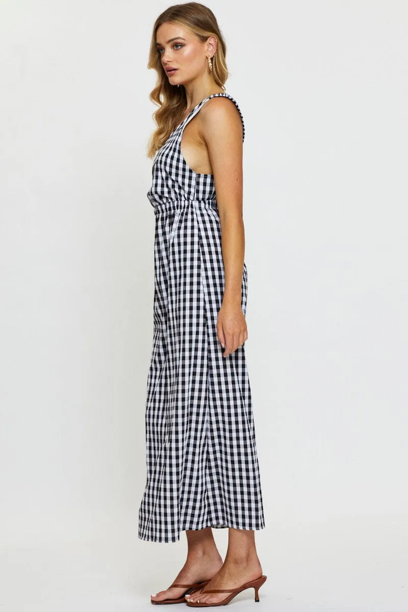 Denim Glow Feminine flowing piece Check Maxi Dress Sleeveless