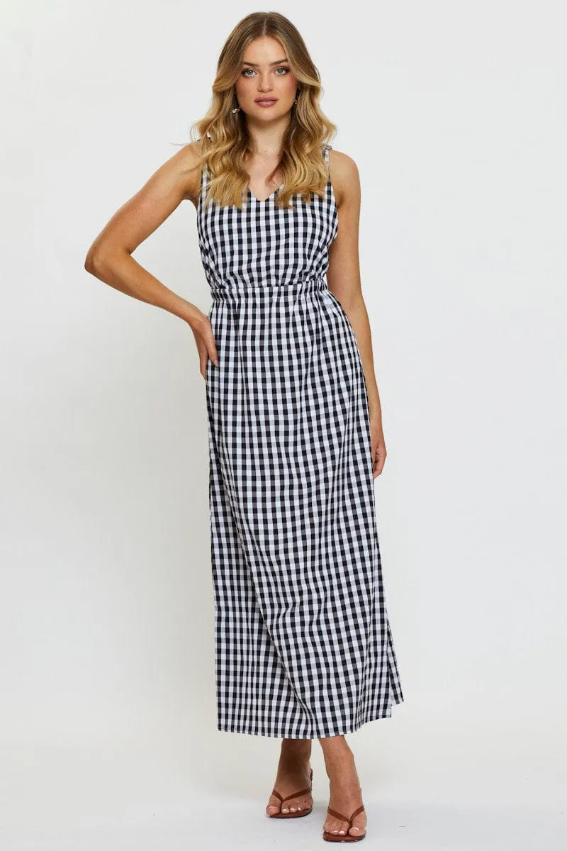 Check Maxi Dress Sleeveless This dress offers a flattering shape that can easily be accessorized for a variety of looks
