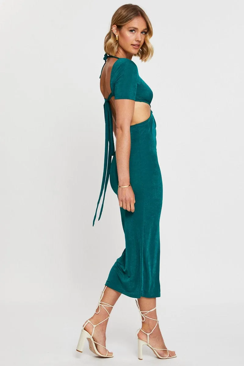 Crepe Soft Green Maxi Dress Bodycon