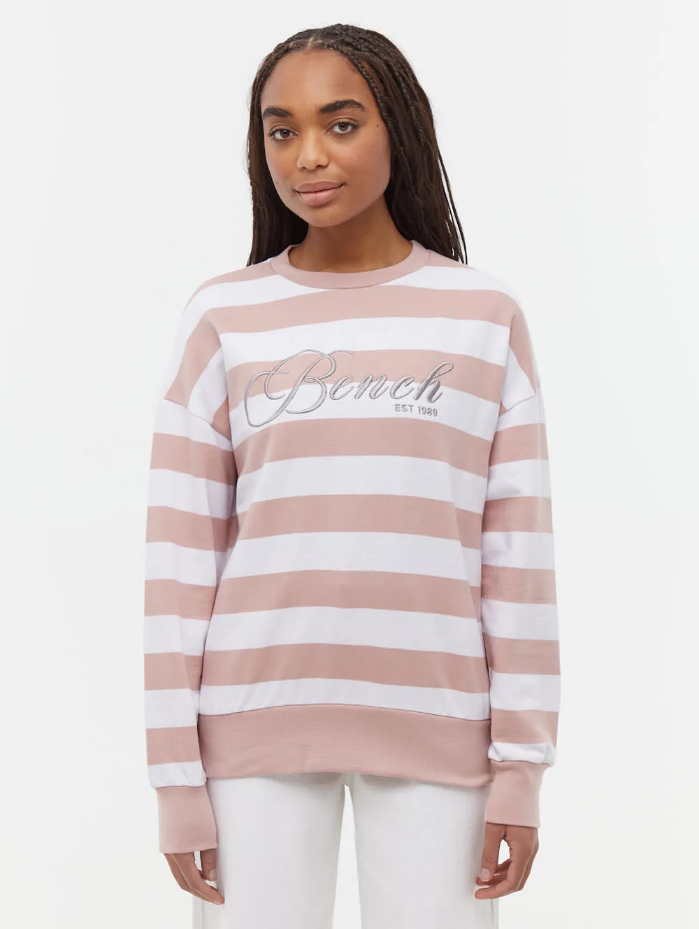 AbrasionResistant Hanneli Striped Crew Neck Sweatshirt
