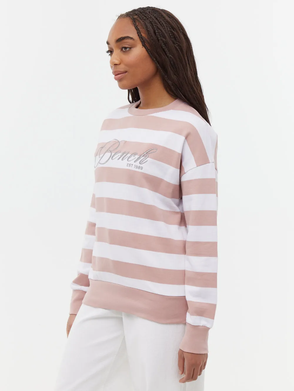 Farm Glow Hanneli Striped Crew Neck Sweatshirt