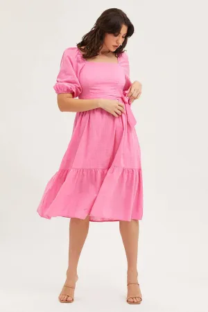 Pink Dress Puff Sleeve Maxi Candle Glow Diamond Shine