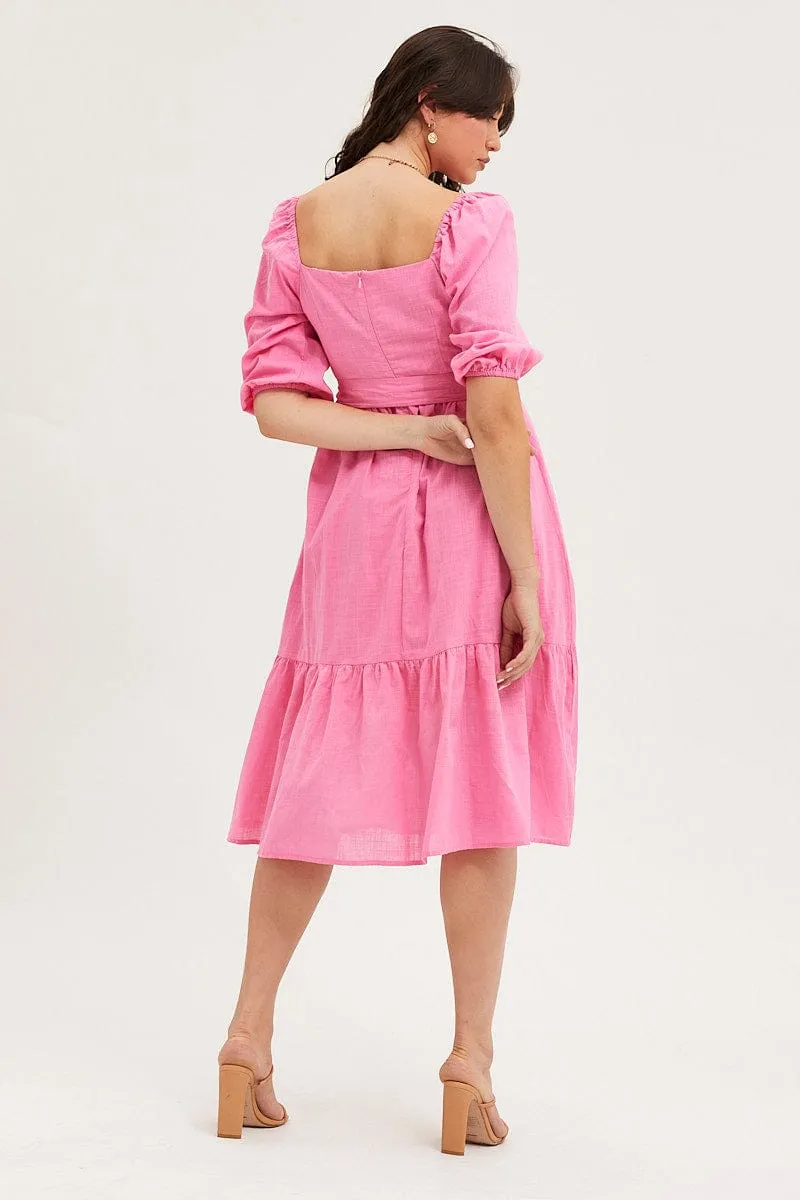 Pink Dress Puff Sleeve Maxi Goddess Glow Opal Glow