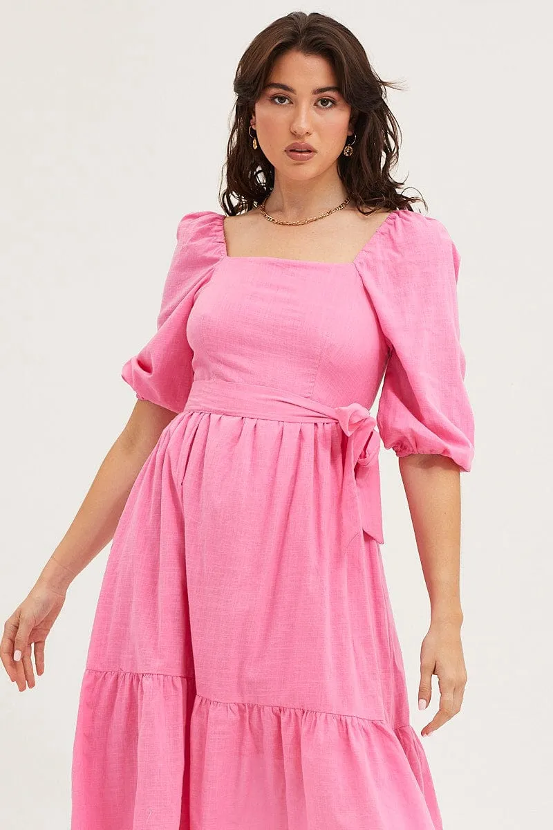 Pink Dress Puff Sleeve Maxi Beautiful floor-skimming dress