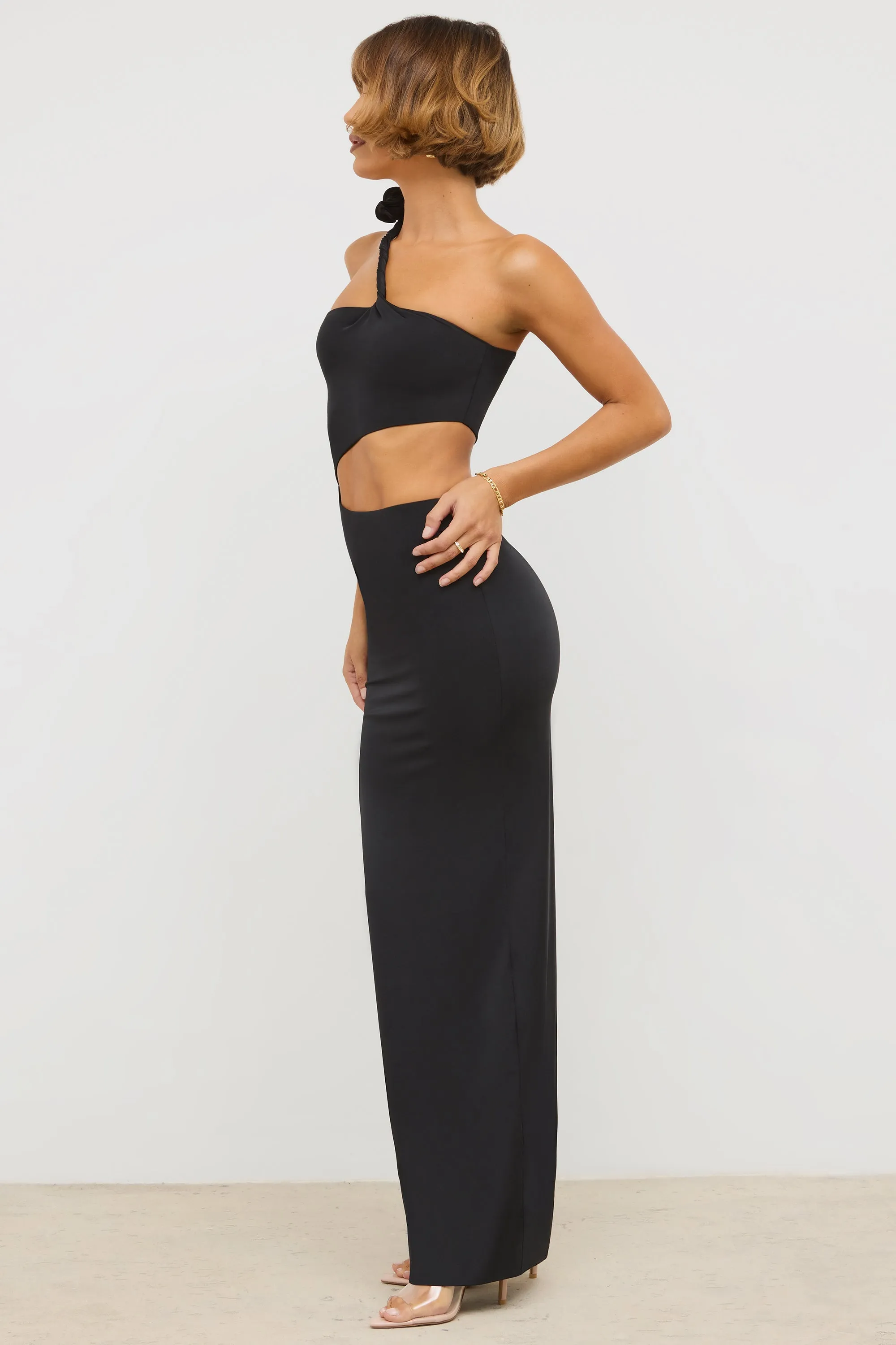 Premium Jersey Asymmetric Cut Out Maxi Dress in Black The versatile nature of this maxi dress allows for a range of styling possibilities from casual to chic Diamond Shine