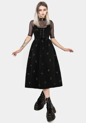 Osmunda Fern Embroidered Lace Up Midi Pinafore Dress Sleek Comfort