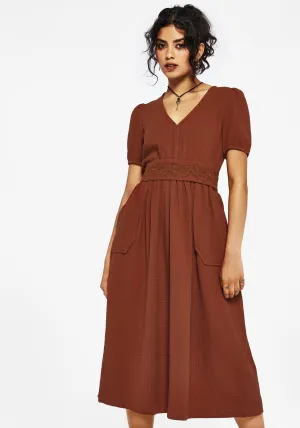 Polished Ease Work Ready Tiana Cotton Applique Trim Midi Dress