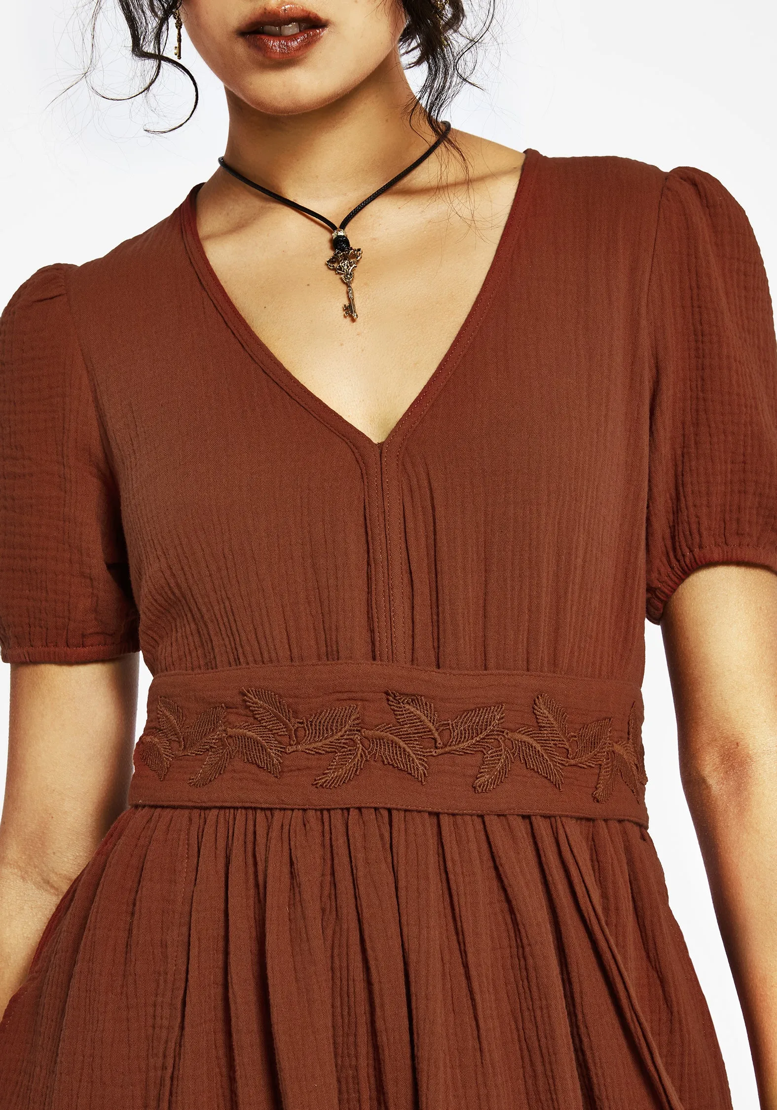 Tiana Cotton Applique Trim Midi Dress All Season Wear Sand Step