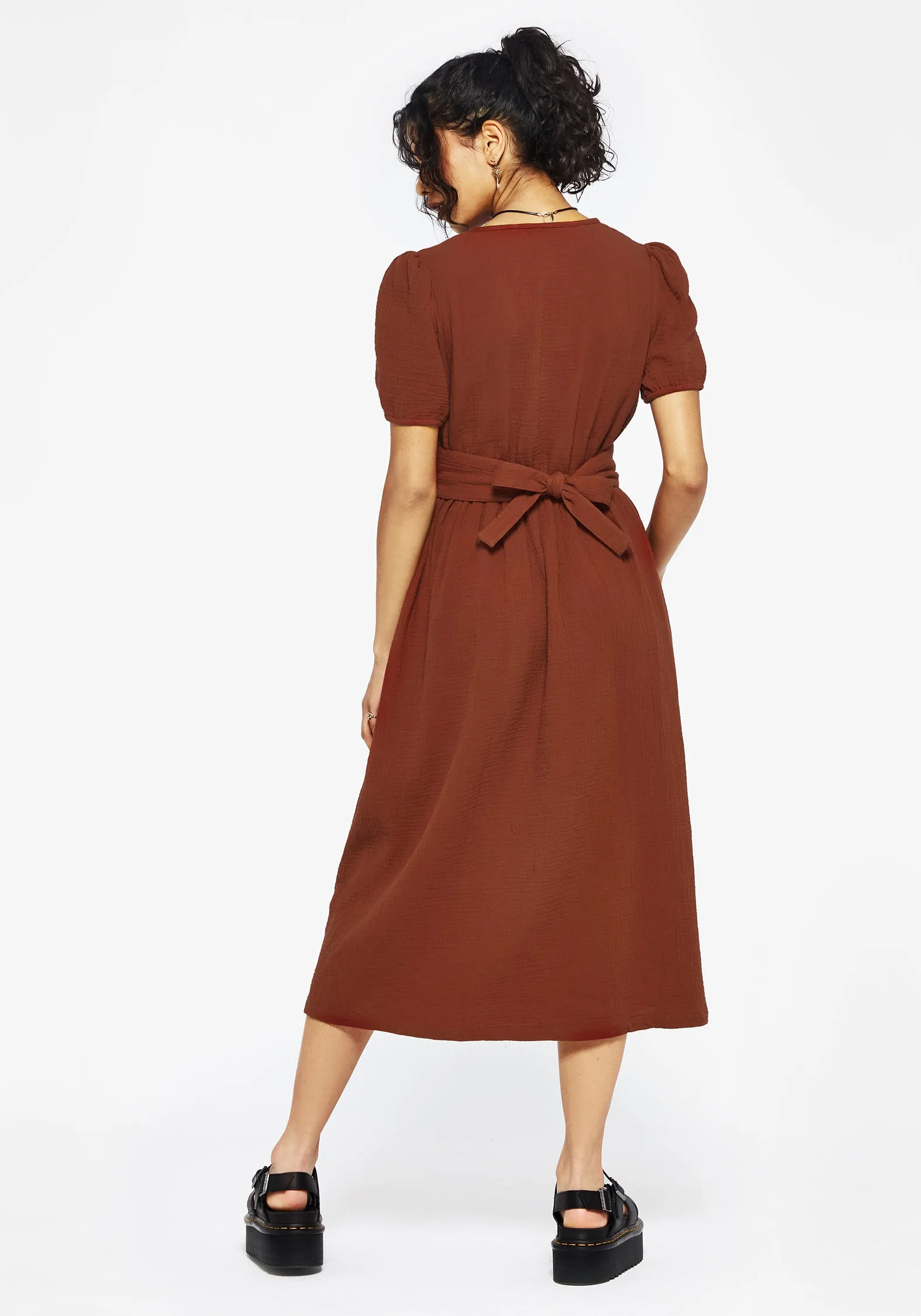 Tiana Cotton Applique Trim Midi Dress Sunset Glow Coral Glow