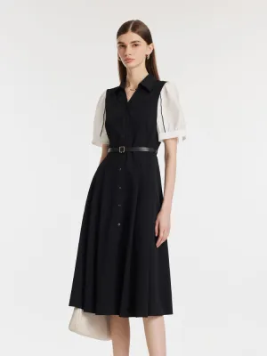 Commute Patchwork V-Neck Women Midi Shirt Dress With Belt Freedom Wear Flattering dress for all body shapes