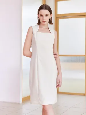 Feminine casual piece White Slim Midi Tailored Wool Dress